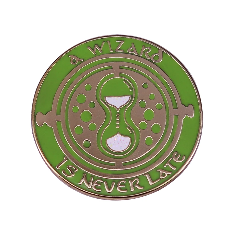 A Wizard Is Never Late Brooch Hourglass pin button Badge Mage Gyroscope Compass Spell Jewelry