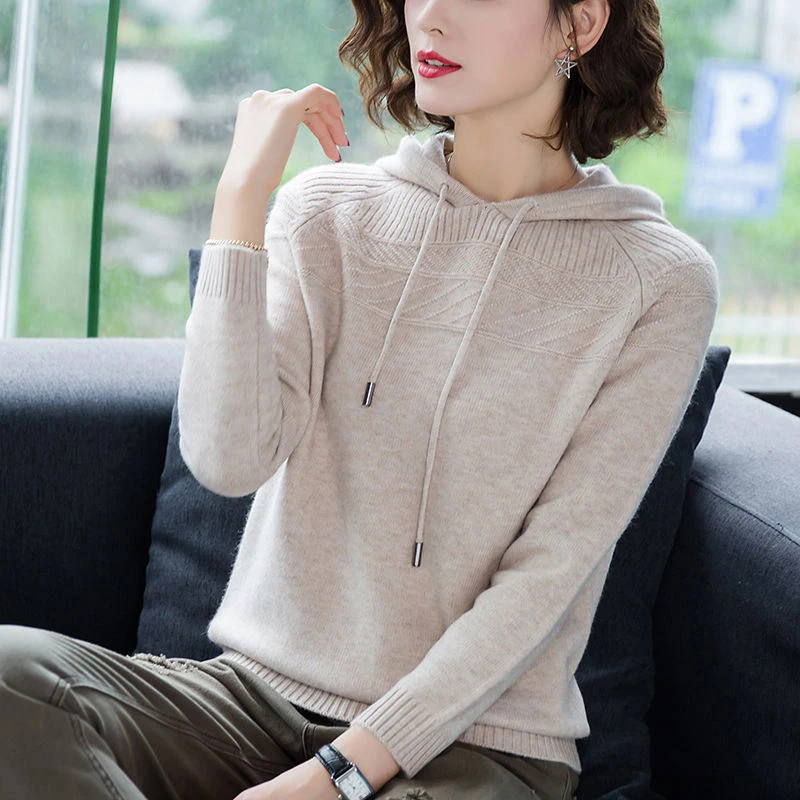 Slim Knitted Hooded Sweaters For Women Classic Malhas Pullover Oversized Spring Fall Casual Knitwear Tops Sueter Sweatshirt New