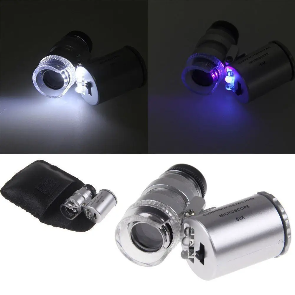 Imagem -02 - Microscópio de Vidro para Joias com Led Ampliação de 60x Lente Mini Luz uv para Inspeção de Carimbo de Diamante Etc.