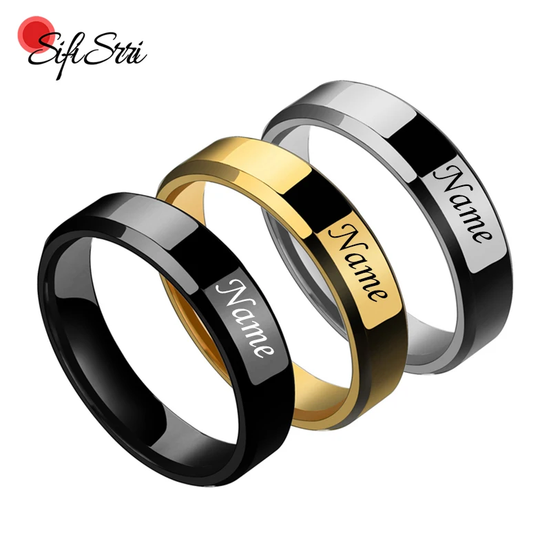 Sifisrri Personalized Stainless Steel Engraved Name Couple Rings Women Men Wedding Band Ring For Lovers Engagement Gift Anillos