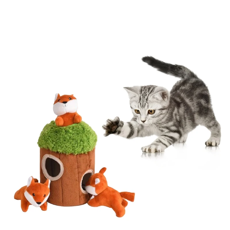 4 Pcs/Set Creative Tree House Pet Toys Interesting Hide Seek Dog Cat Toy Soft Stuffed Animal Toy Puppy Squeak Toys Pet Supplies