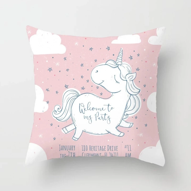 45*45cm Ins Cartoon Cute Unicorn Series decorazione federa in poliestere per accessori per la decorazione della casa di auto divano