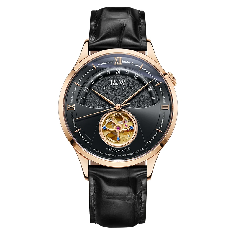 MIYOTA Movement Tourbillon Watch CARNIVAL Automatic Watch Men Mechanical Watches Sapphire Glass Leather Waterproof Montre homme