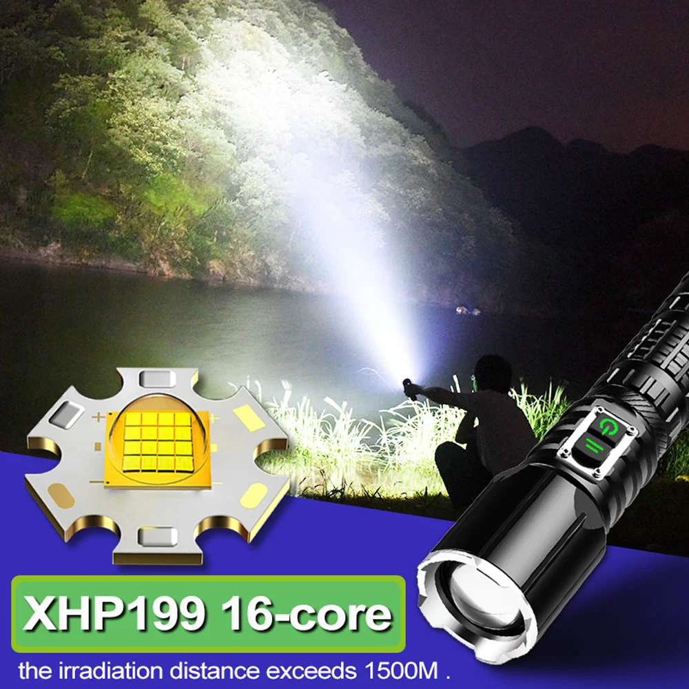 The Most Powerful LED Flashlight XHP199.9 26650 18650 Battery Lights Waterproof Hunting High Power XHP50 LED Bicycle 2000000lm