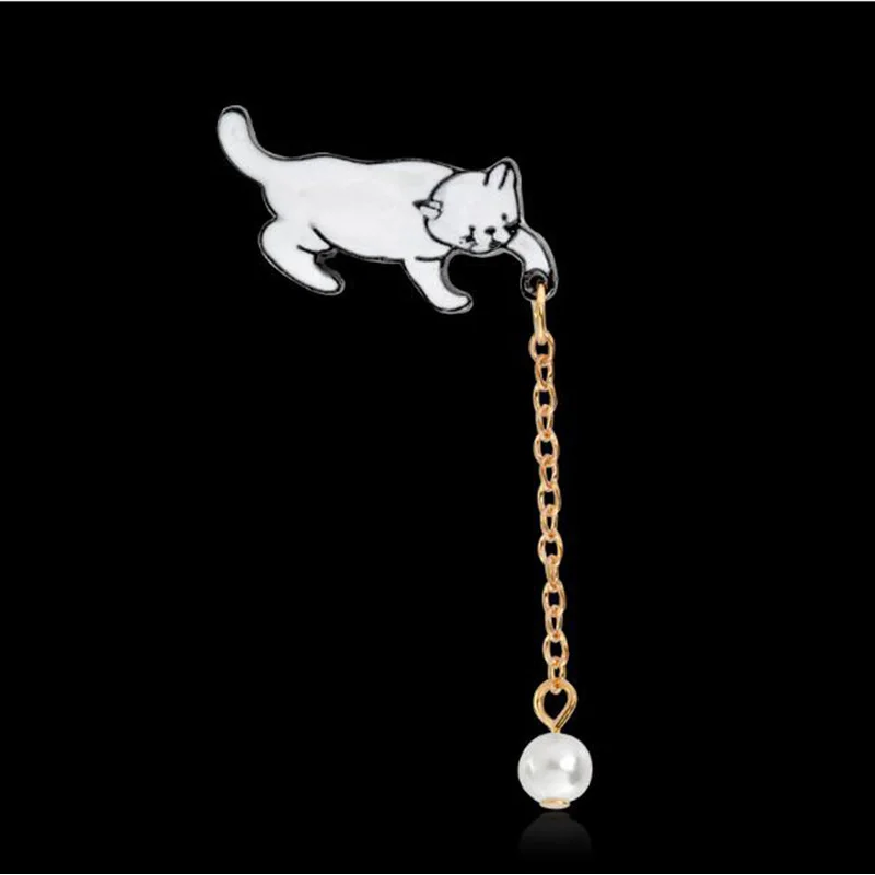 Rinhoo Alloy Cute Little White Imitation Pearl Cat Brooch Pins Chic Fashion Jewelry Bijoux Brooch Wholesale Women Accessories