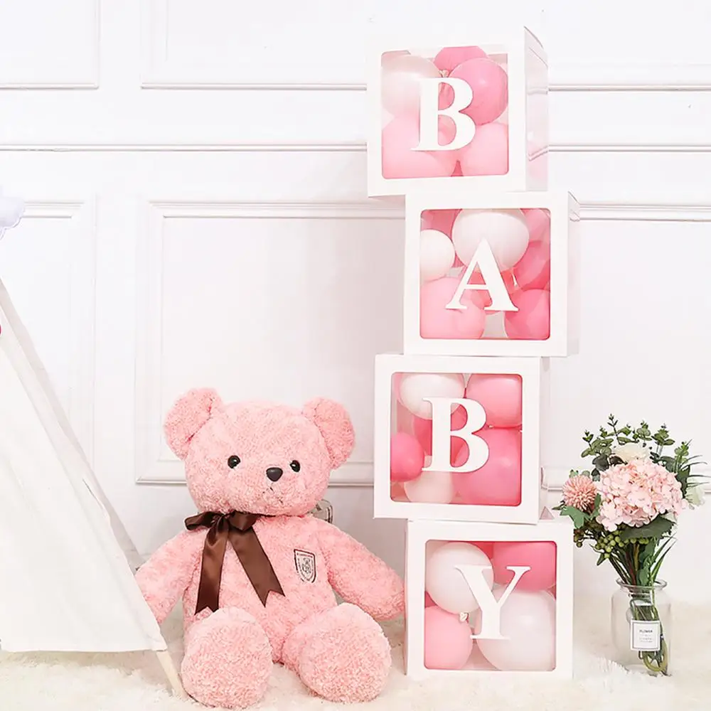 Alphabet Custom Transparent Box Baby Shower Decor Boy Girl Wedding 1st Birthday Party Decoration Kids BabyShower Balloon Box