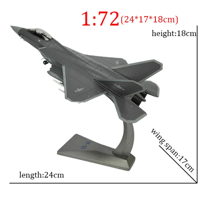 1/72 1/48 Scale Alloy Aircraft Chinese Air Force J-31 Gyrfalcon Fighter J31 Model Children Gift for Collection Home Decoration