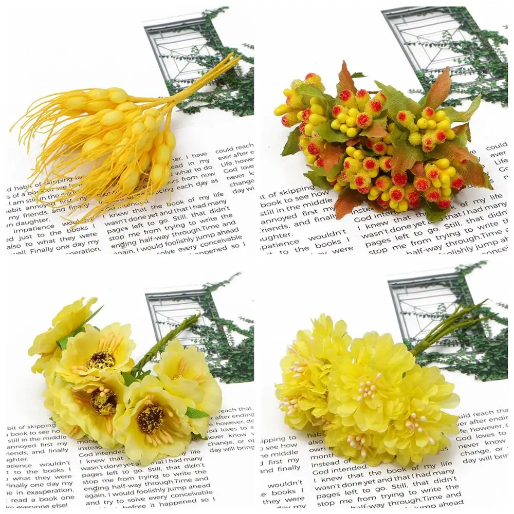 6/10/12/50/60/70/90/144/288 pz fiore giallo ciliegia stame bacche Bundle fai da te natale torta nuziale confezione regalo ghirlande Decor