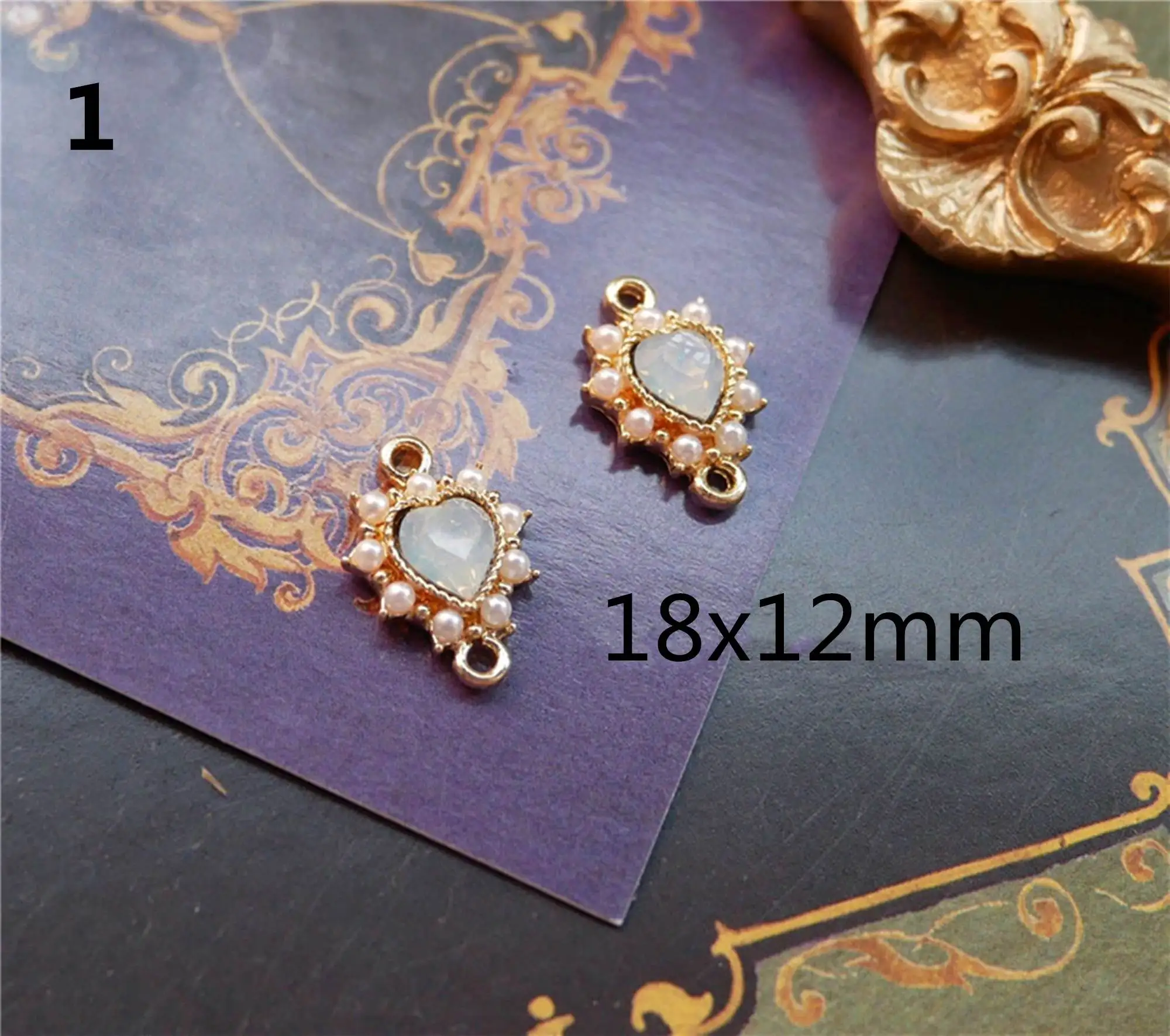 5pcs/lot diamond-studded pearl love alloy pendant earrings ear hooks earrings necklace DIY jewelry accessories