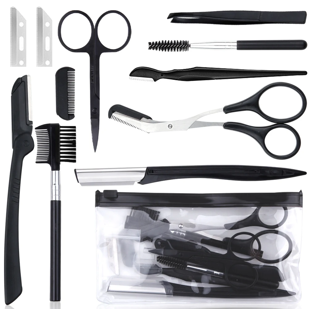 4/6/8/11Pcs Eyebrow Cutters Eye Brow Trimmer Scissors Comb Face Shaver Hair Removal Razor Tweezers Eyelash Brush Women Makeup