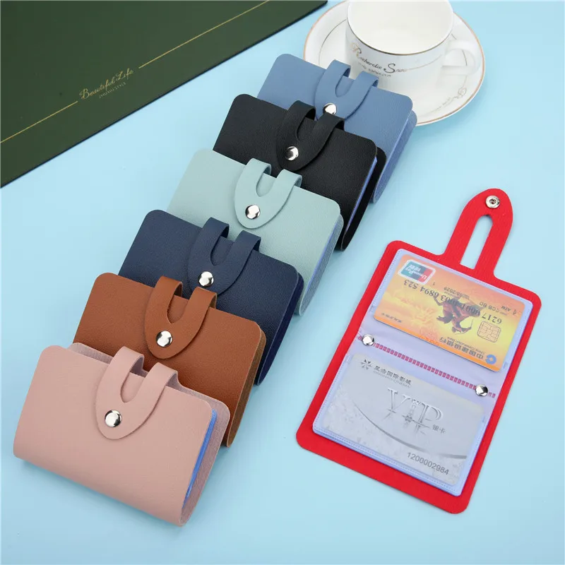 1pc Business ID Card Storage Holder Bag Fashion PU Leather Students Worker Nurse Credit Bank Card Protective Cover 24 Slots