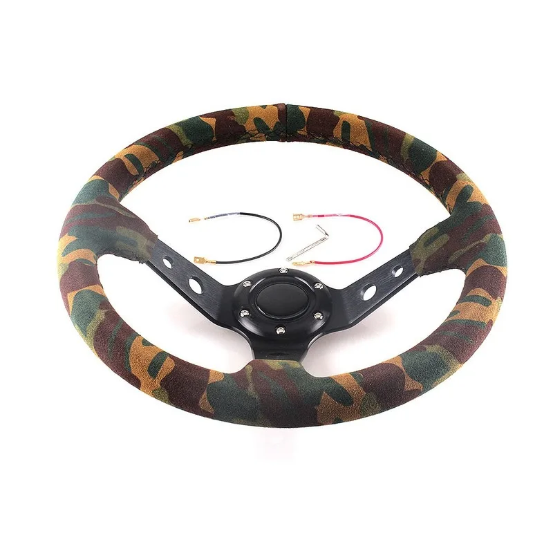 1Pc Car Racing Universal 14inch 350MM Camouflage Leather Suede Racing Steering Wheel Competitive steering wheel car accessories