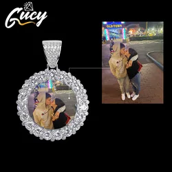 GUCY-Colgante y collar de circonita cúbica para hombre, foto redonda personalizada, cadena de tenis, joyería de Hip Hop