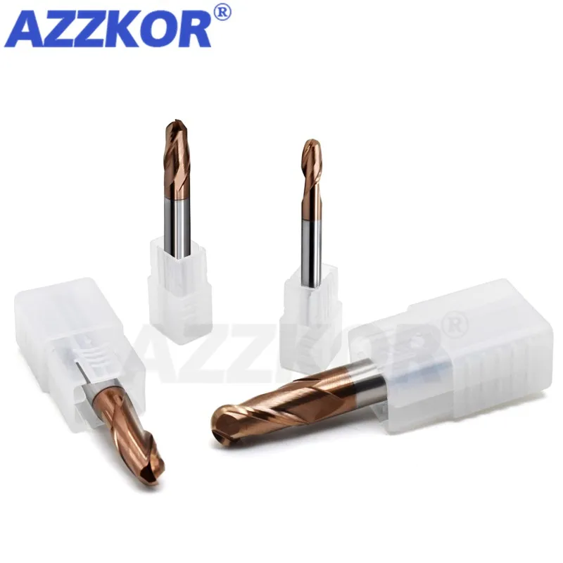 Milling Cutter Alloy Coating Tungsten Steel Tool Cnc Maching Hrc65  Ball Nose Endmills  AZZKOR Top Milling CutterMachine Endmill