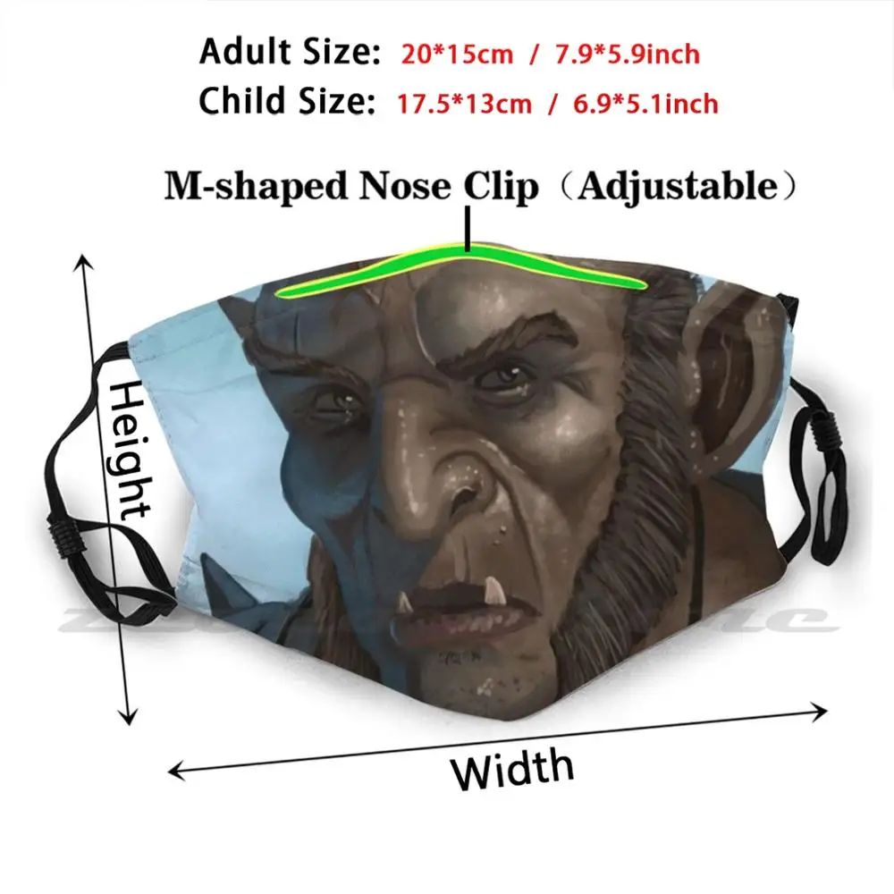 Orco Mask Cloth Washable DIY Filter Pm2.5 Adult Kids Orco Orc Monster Monstruo Armor Armadura Fantasy Fantasia Epic Character