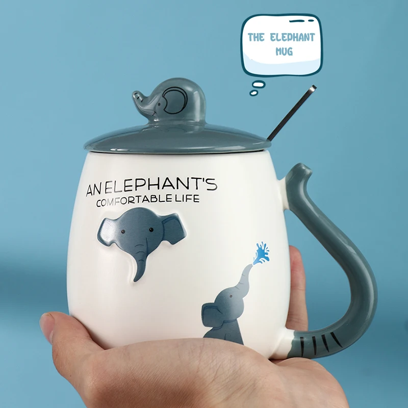 

Little elephant mug with cover spoon cartoon ceramic water cup creative cup fashion personality trend office water cup