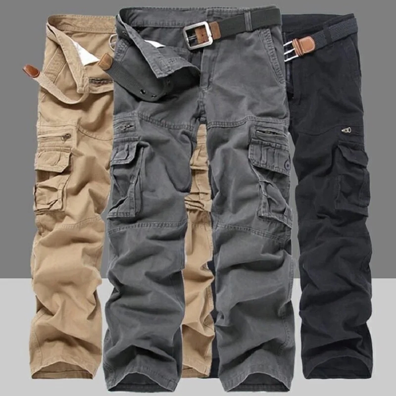 Men Cargo Pants Men Multi-Pocket Overall Male Combat Cotton Trousers Army Green Casual Joggers Pants Size 40 Free shipping