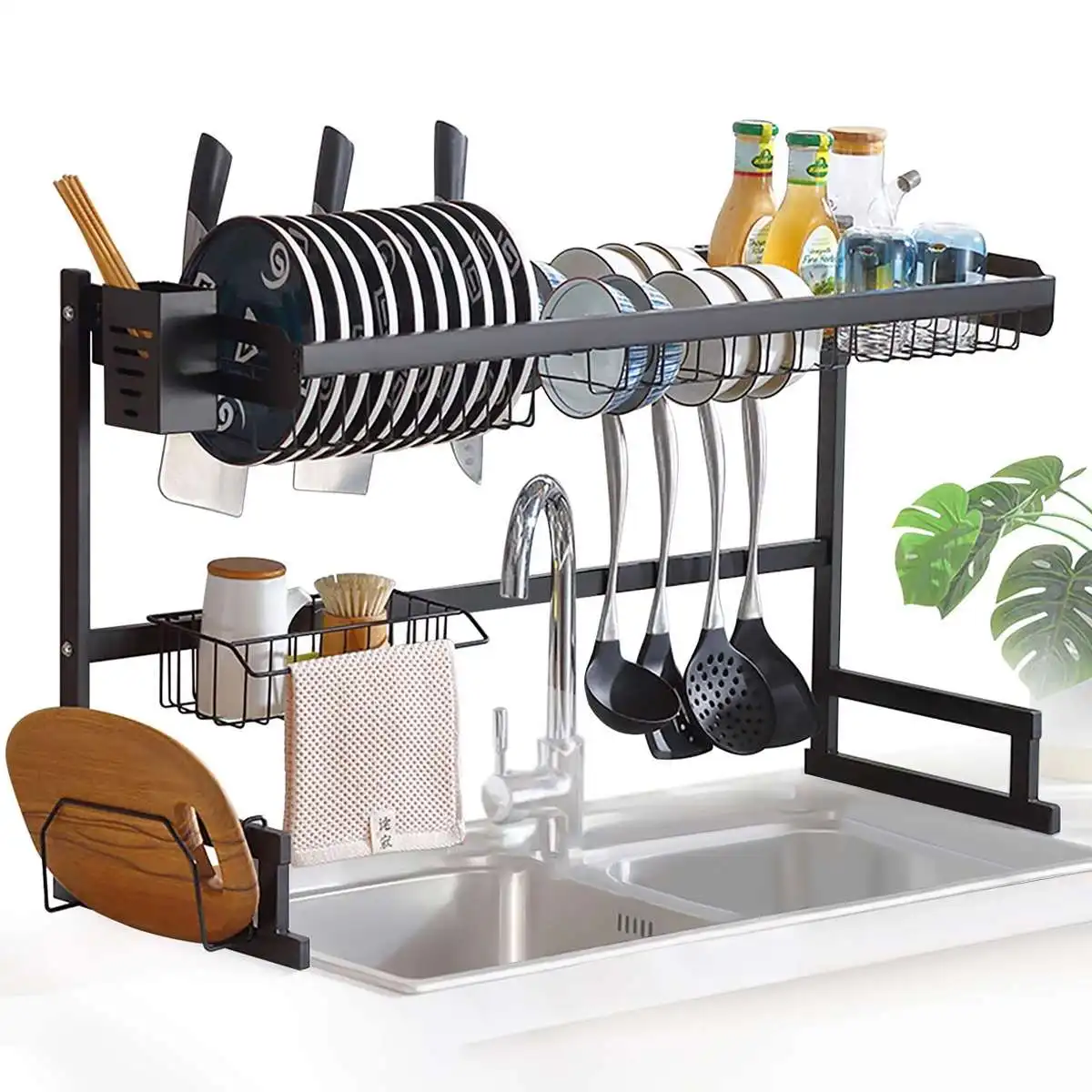 

Stainless Steel Kitchen Shelf Organizer Dishes Drying Rack Over Sink Drain Rack Kitchen Storage Countertop Utensils Holder