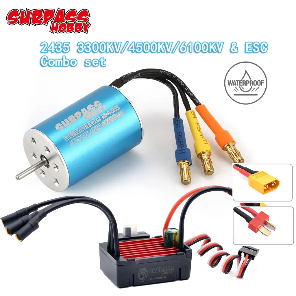 Surpass Hobby Waterproof 25A 35A ESC 2435 3300KV 4500KV 6100KV Brushless Motor for Tamiya Wltoys kyosho 1/18 1/16 RC Car Boat