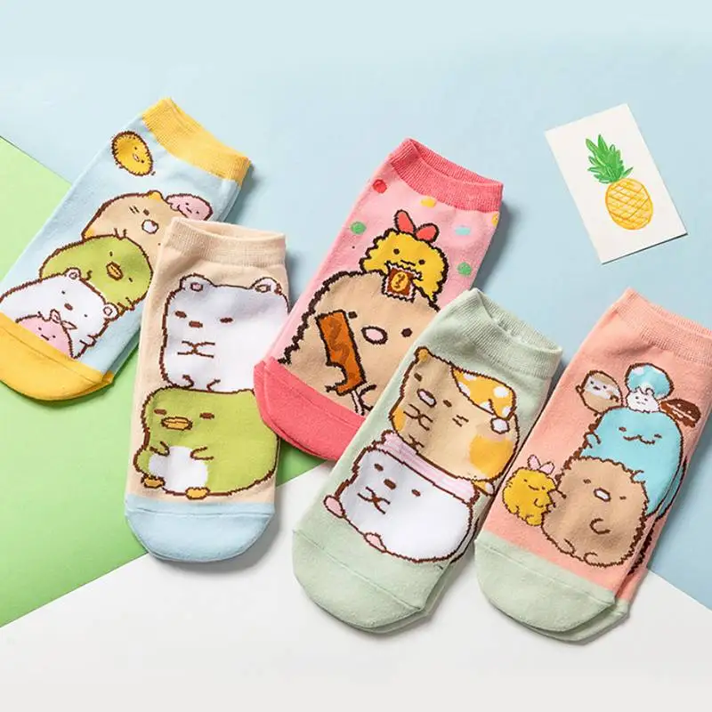 5 Pairs San-X SUMIKKO GURASHI Cute animal pattern Socks  Cartoons Boat socks Comfortable Cotton Ankle Socks boys girls Kids gift