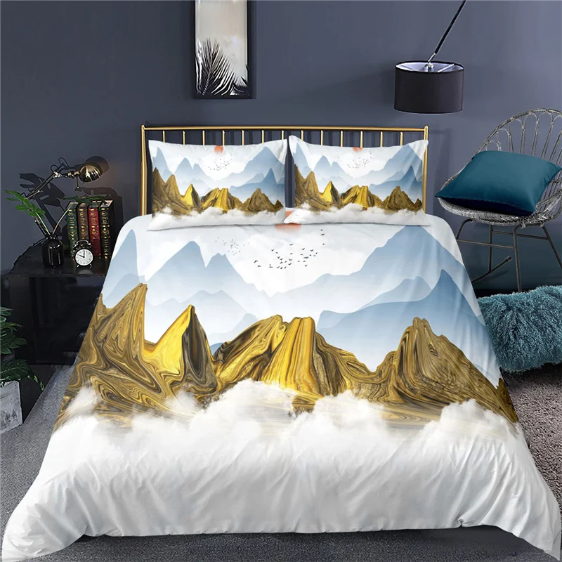 Luxury 3D Landscape Printed 2/3Pcs Bedding Set Mountain/Tree Pattern Duvet Cover and Pillowcase Home Textile Queen and King Size