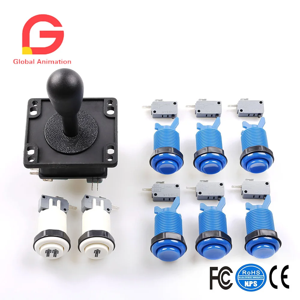 Arcade Game DIY Parts, Happ Style, Standard American Push Buttons with Microswitch, 2Pin, 8Way Joystick for Mame Jamma Arc