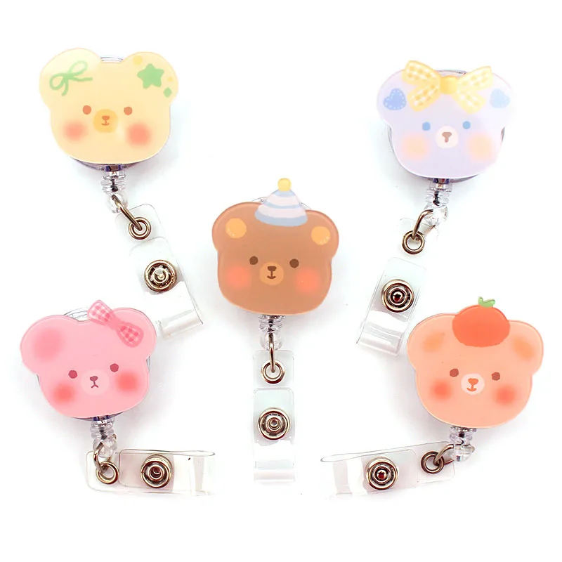 Cute Lovely Bears Acrylic Retractable Badge Reel Nurse Student Exhibition ID Card Clips Badge Holder Stationery