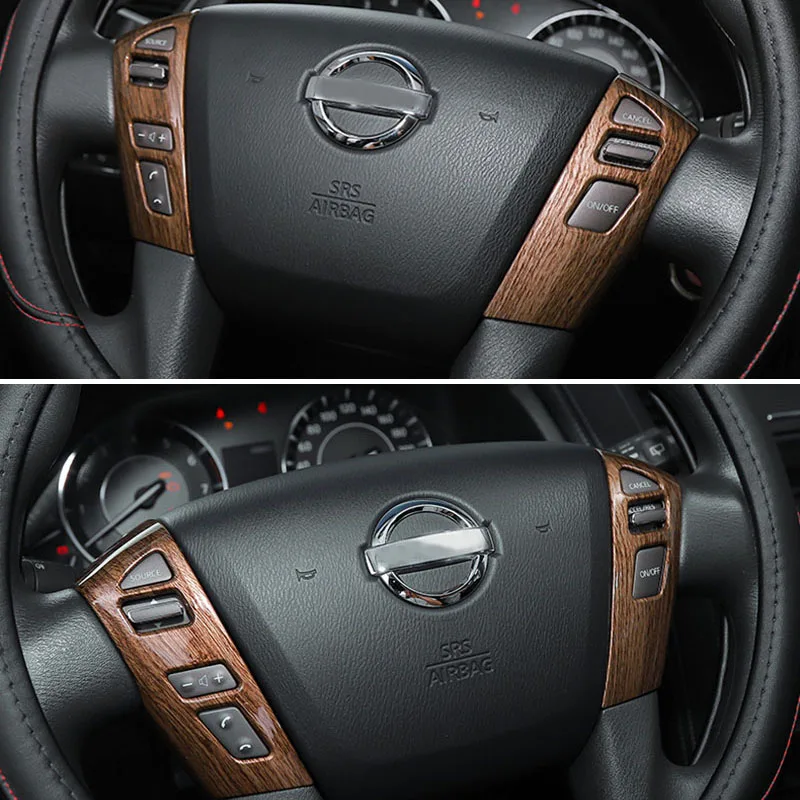 Car Styling Carbon Fiber Color Interior Steering Wheel Decorative Cover Trim Frame Fit For Nissan Patrol Y62 2017 2018 2019 2020