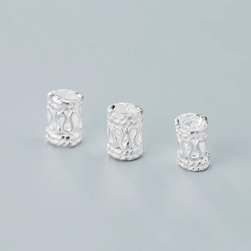 2pcs 925 Sterling Silver Hollow Out Loose Spacer Pipe Beads 5.5mm Handmade Bracelets S925 Silver Tube Beads DIY Jewelry Making