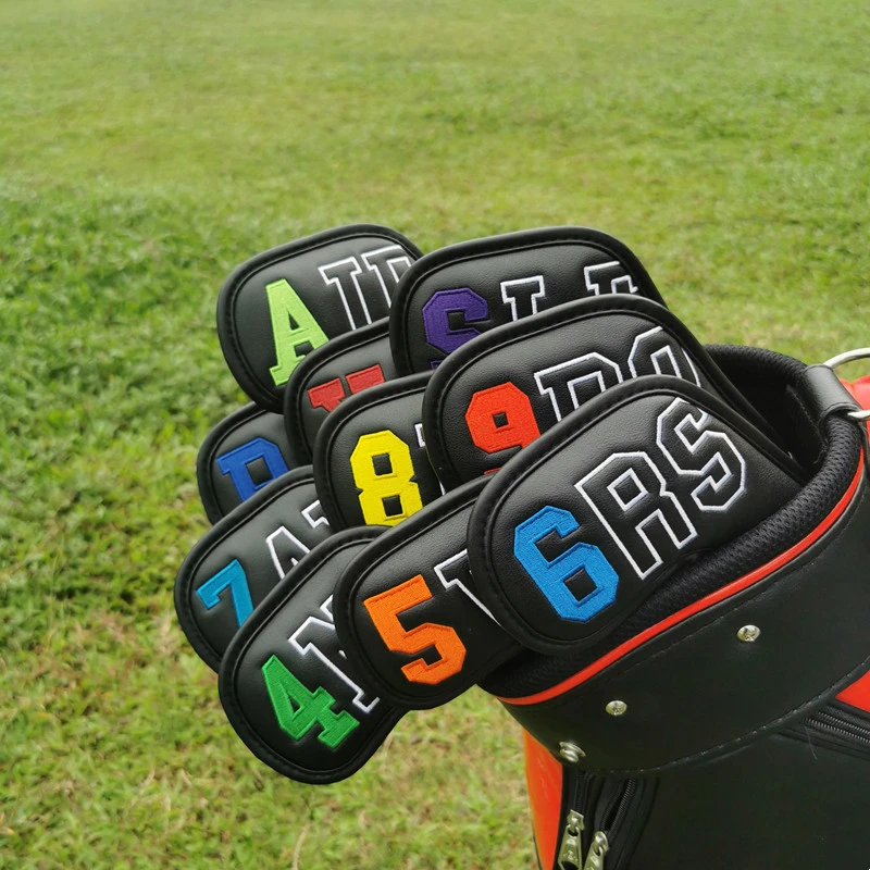 Exquisite digital embroidery iron golf iron set protective cover, club head cover, ball head cap cover, 456789APSX 10 pcs