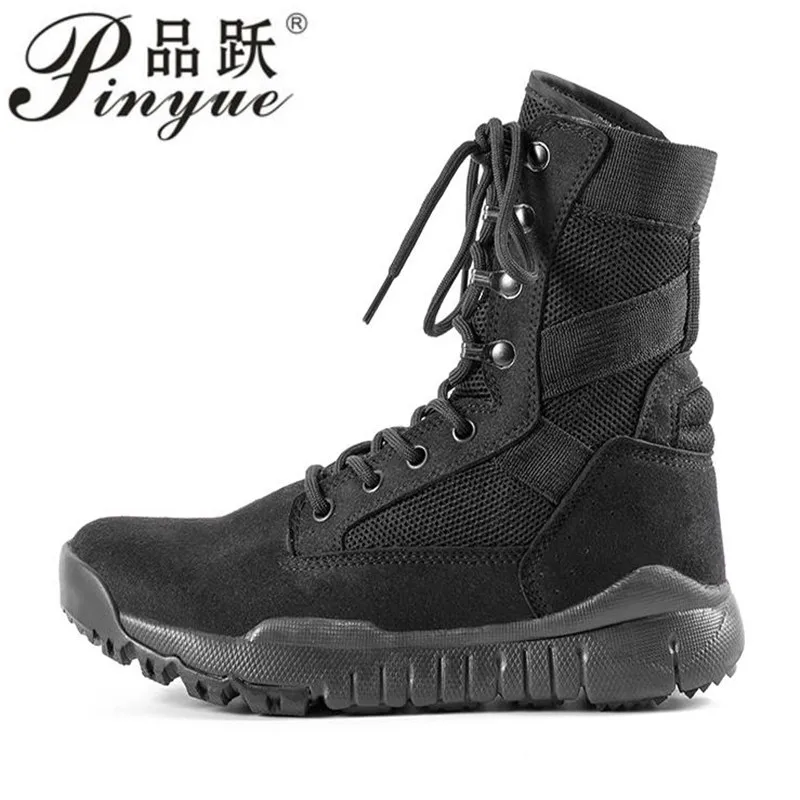 

Summer Leather Breathable Mens Military Boots Tactical Wearable Mesh Army Boots Combat lace-up super light Boot 38-44