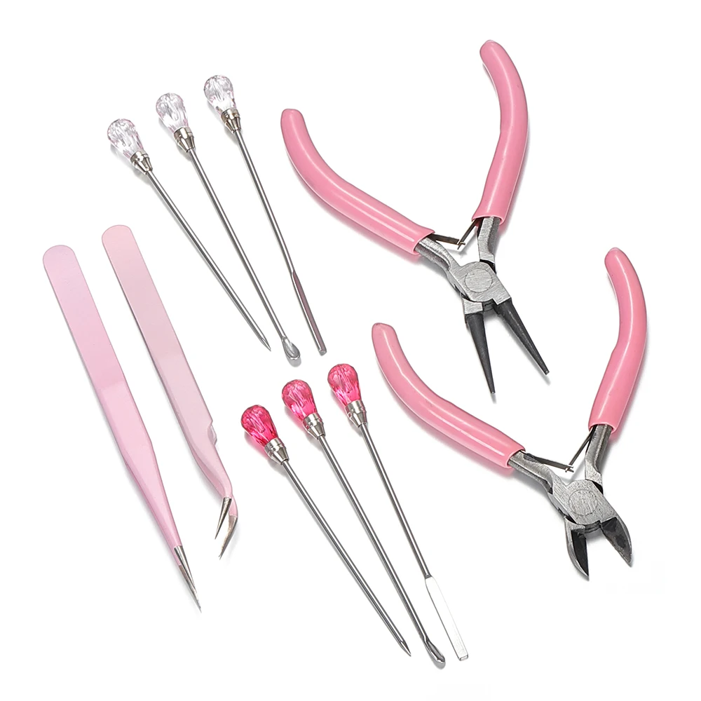 Pink Color Jewelry Pliers Resin Tweezers Tool Muddler Poke Needle Spoon Tool Set For Silicone Resin Mold Jewelry Making DIY Tool