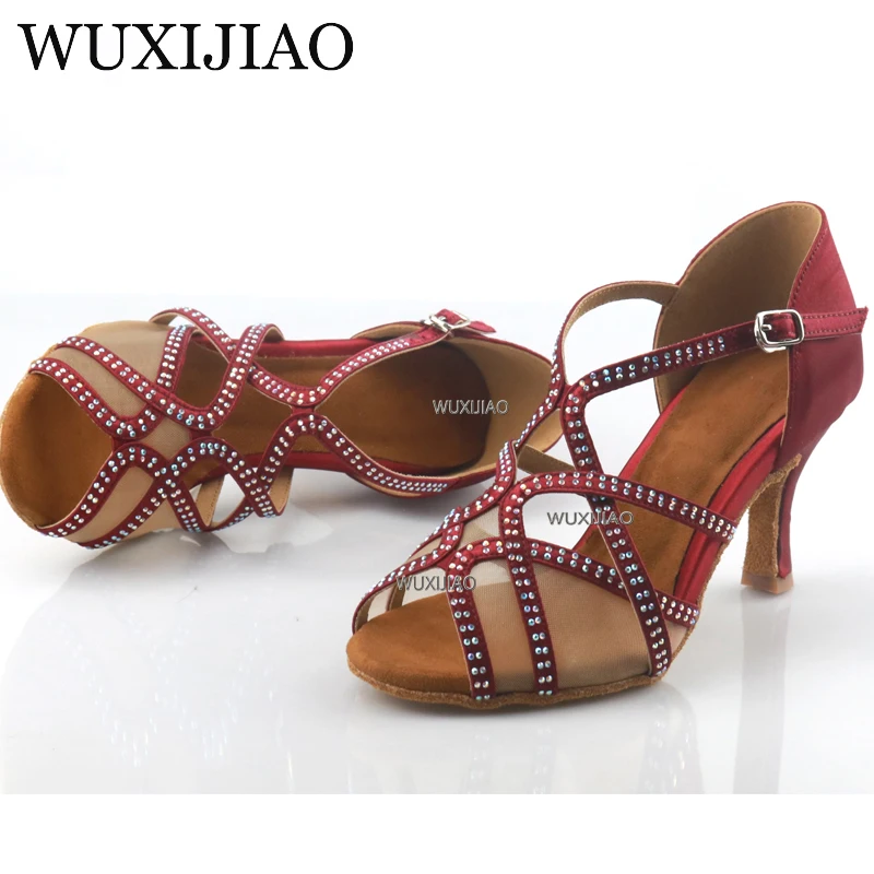 WUXIJIAO brand Latin dance high boots shoes soft sole shoes salsa ballroom ladies mesh dance shoes Cuba high heels