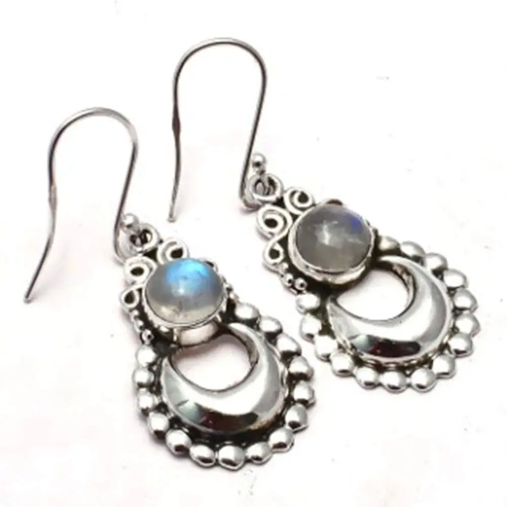 

Genuine Rainbow Moonstone EARRINGS 925 Sterling Silver, 43mm, 2SE0133