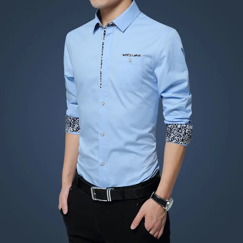 New men's long sleeve shirt men's youth slim non-iron shirt thin casual cotton shirt