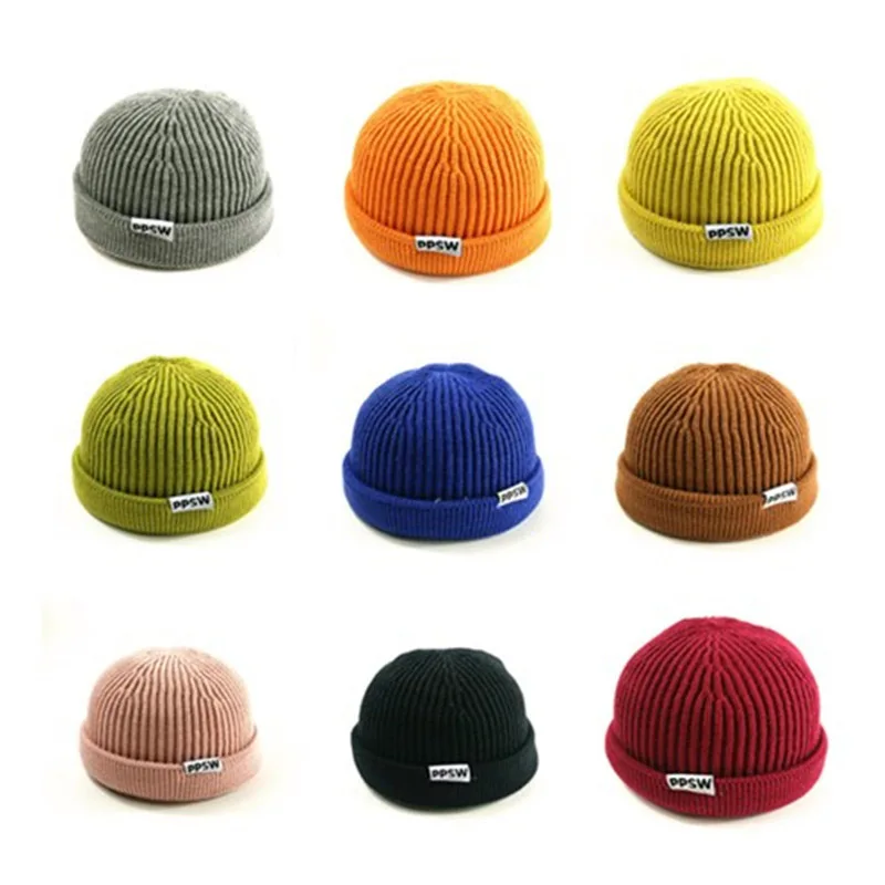 Knitted Hats for Men Skullcap Beanie Hat Winter Retro Brimless Baggy Melon Cap Cuff Docker Fisherman Beanies Hats For Men