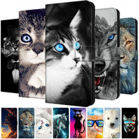 Leather Flip Case For Xiaomi Mi 9 Lite Mi9 SE Mi 8 8SE 9T Pro 9SE Phone Cover Wallet Painted Book Funda Cat Wolf 9LITE 9 T Cute