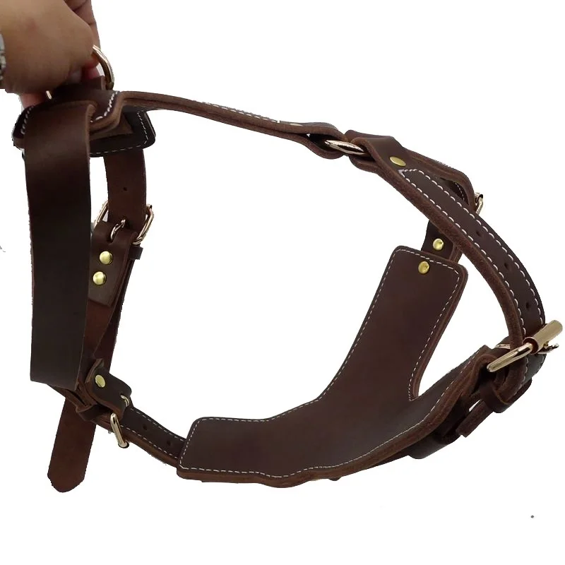 Brown Real Leather Large Dog Harness Vest Walking Training big Dog Harnesses Strap for German Shepherd Labrador Husky Dogs