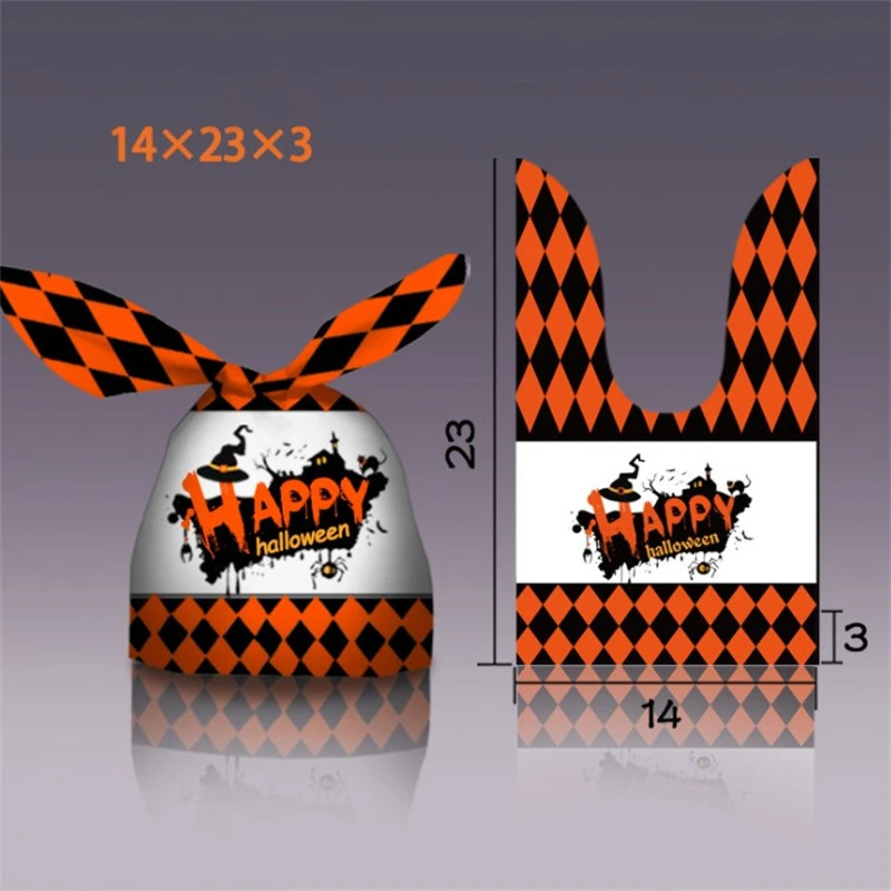 Bolsas de plástico con orejas de conejo de feliz Halloween, paquetes de regalo para dulces, galletas, aperitivos, embalaje para hornear, suministros para fiestas de Halloween, 10/50 piezas