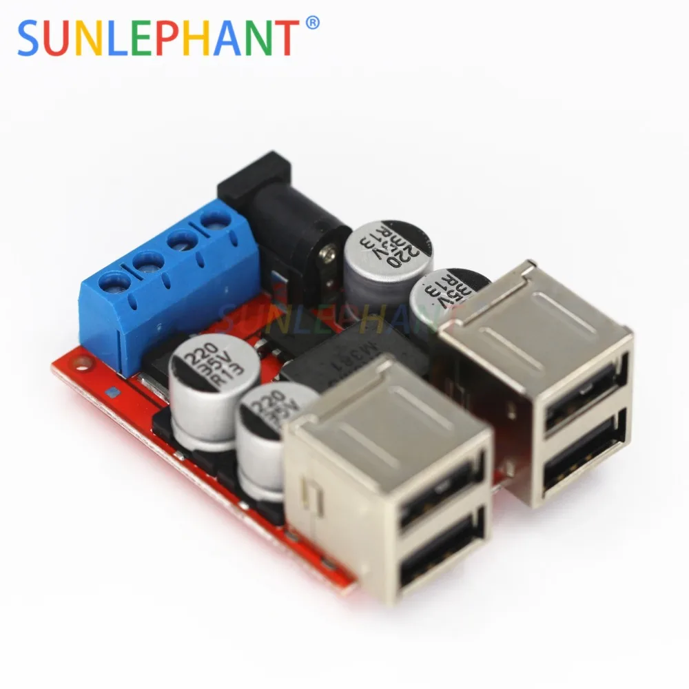 DC-DC Buck Step-down Vehicle Charging Module 8V-35V to 5V 8A 40W 4 Port USB Power Charging Hub Board Distributor Mobile Charger