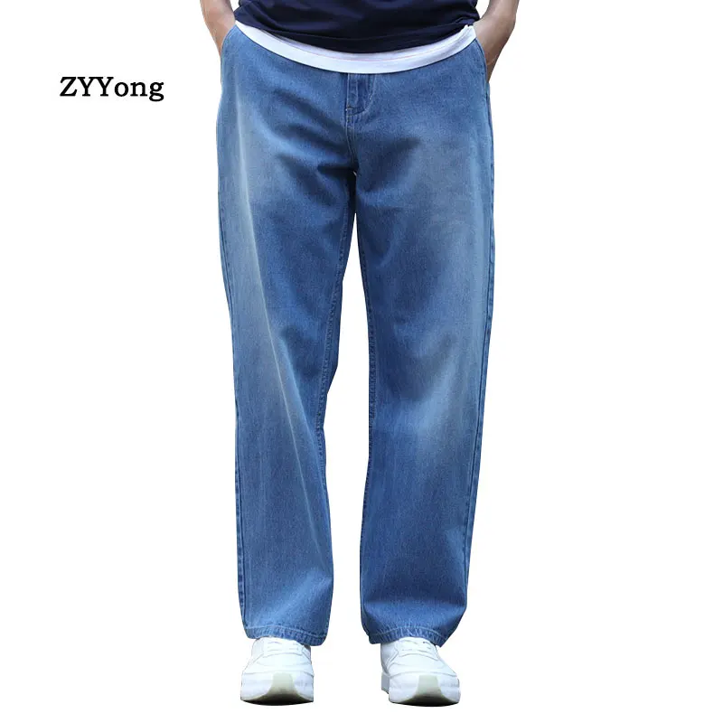 Summer Thin Section Breathable Men Jeans Blue Denim Wide Leg Pants Large Size Loose Baggy Hip Hop Skateboard  Straight Jeans