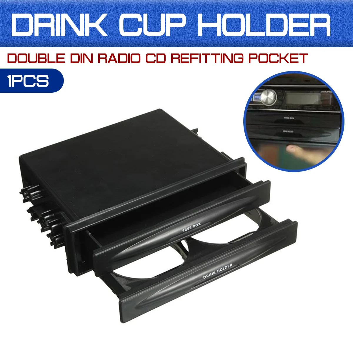 Universal For Pocket Drink-Cup Holder & Storage Box Car Auto Plastic Double Din Radio Kit