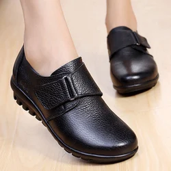 Women Genuine Leather Moccasins Mom Hook and Loop Wedge Shoes Female Plus Size 42/43 Flat Loafers Women's Non-slip Shoes Autumn