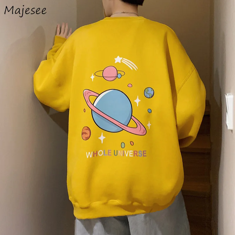 

Men No Hat Hoodies Printed Lovely Candy Color Couple Students Loose O-neck Comfort Large Size M-3XL Males Trendy Sweatshirts Hot