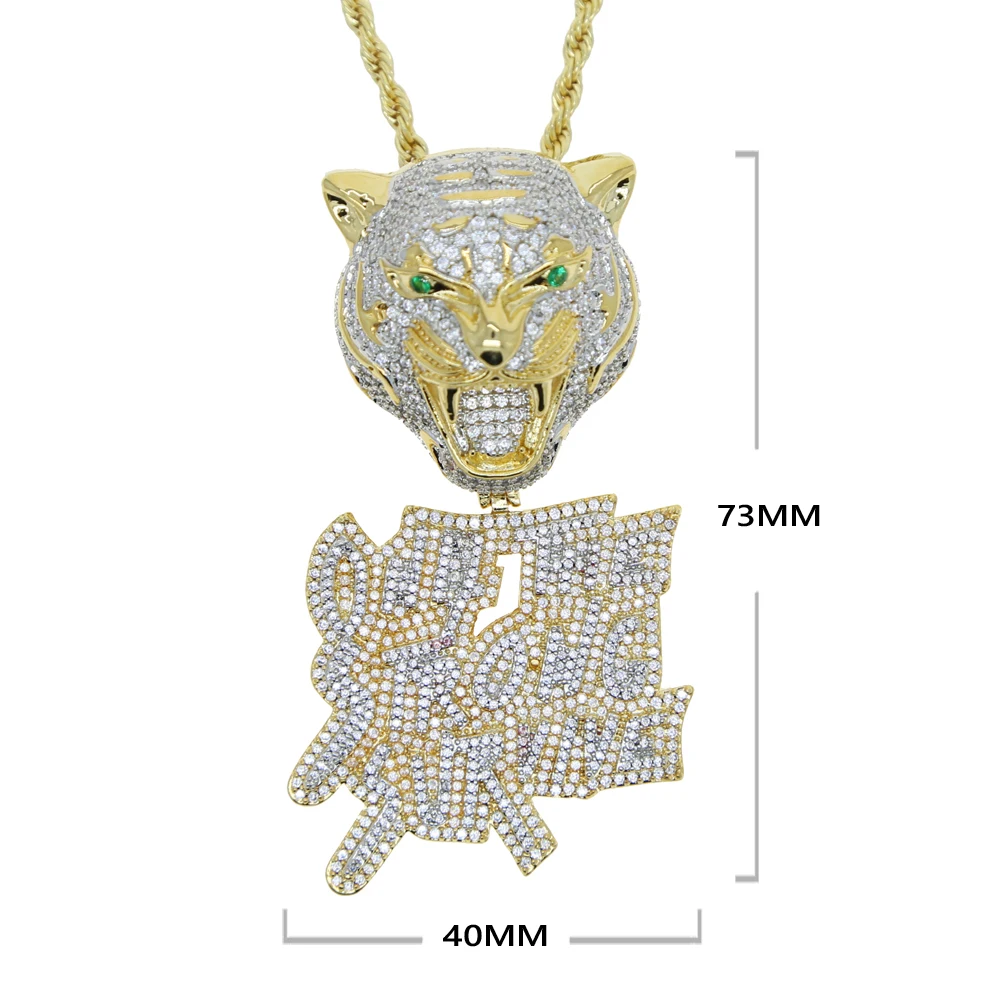 New Iced Out Bling CZ Letter Leopard Pendant Necklace Two Tone Color Cubic Zirconia Only The Strong Survive Men Hip Hop Jewelry