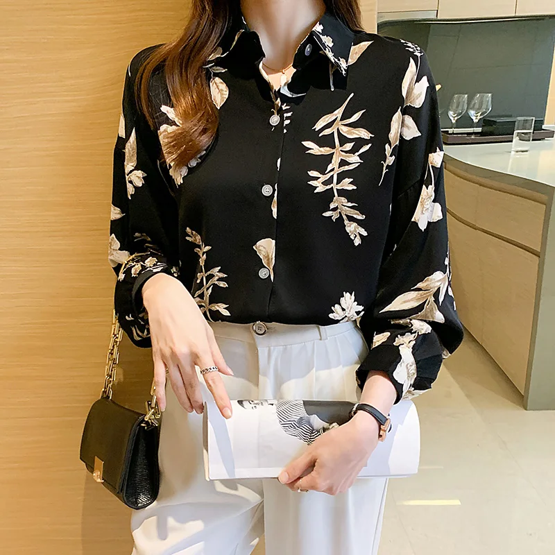 Fashion flower printing ladies shirts Women\'s Blouses Spring Autumn Long Sleeve Shirts Tops Blusas Mujer