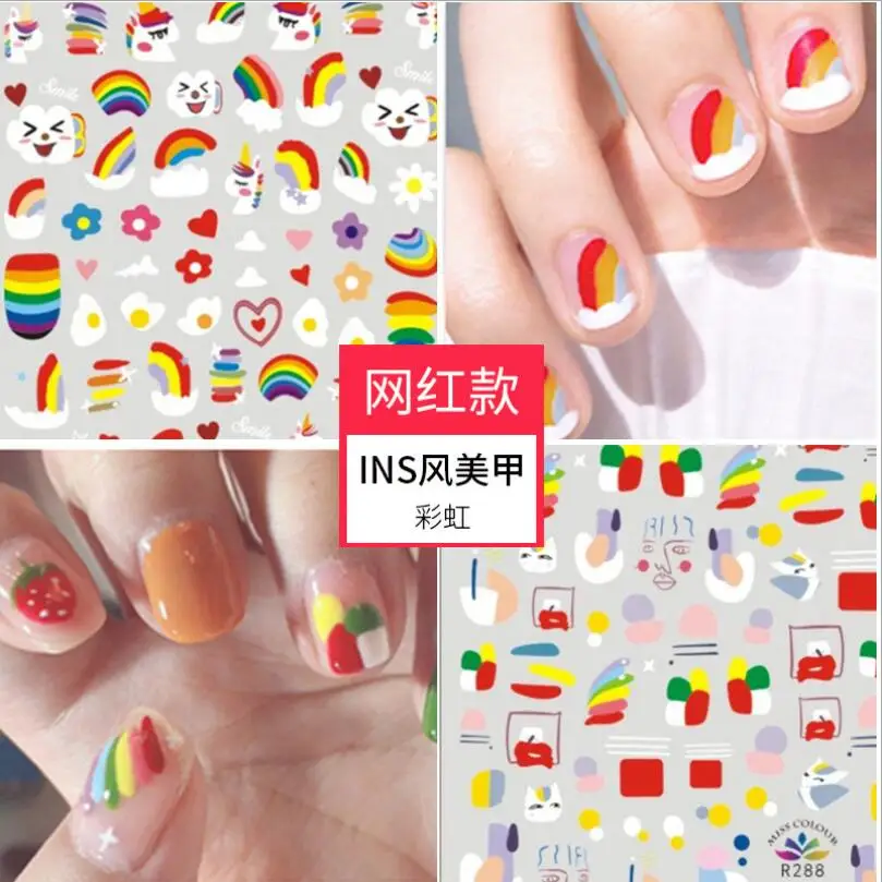 Nail Art Water Transfer Fruit Sticker Rainbow Decals Summer DIY Manicure Decor Nail Sticker Rainbow Cherry Decal T1614