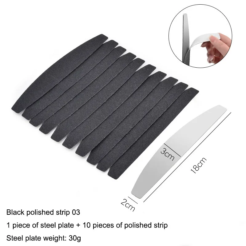 

1 pcs Black Metal Nail File With 10 pcs Removalble Pads Durable Nail File Replacement Sandpaper Pads Halfmoon Straight Nail File