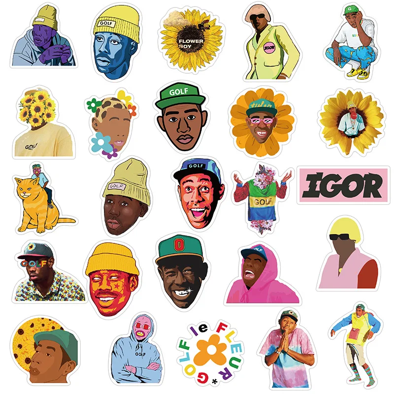 50Pcs Tyler The Creator Flower Boy IGOR Band Music Cover Hip Hop Rapper Sticker Skateboard Laptop Luggage Waterproof Decal