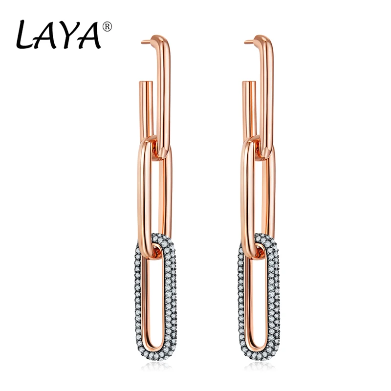 LAYA-pendientes largos de Plata de Ley 925 auténtica para mujer, aretes con estilo Bicolor, accesorios colgantes, joyería fina de lujo, tendencia 2022